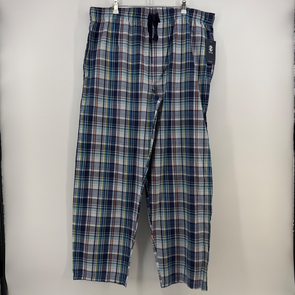 IZOD Mens Blue Plaid Soft Touch Pajama Pants Sleep Lounge Bottoms Large NWT